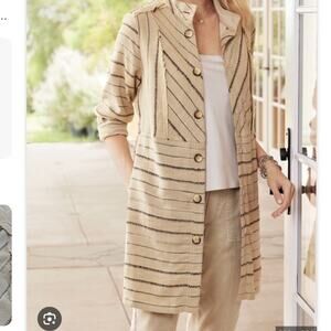 Soft Surroundings Verde Spring Beige Jacket Tan Longline Classic Size Large